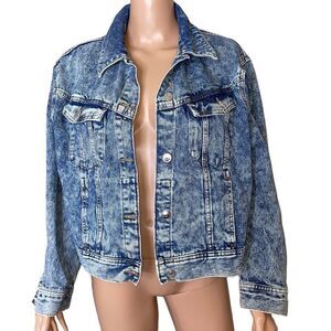 DIVIDED brand stone washed Y2K throwback style button up jean/denim jacket SZ L